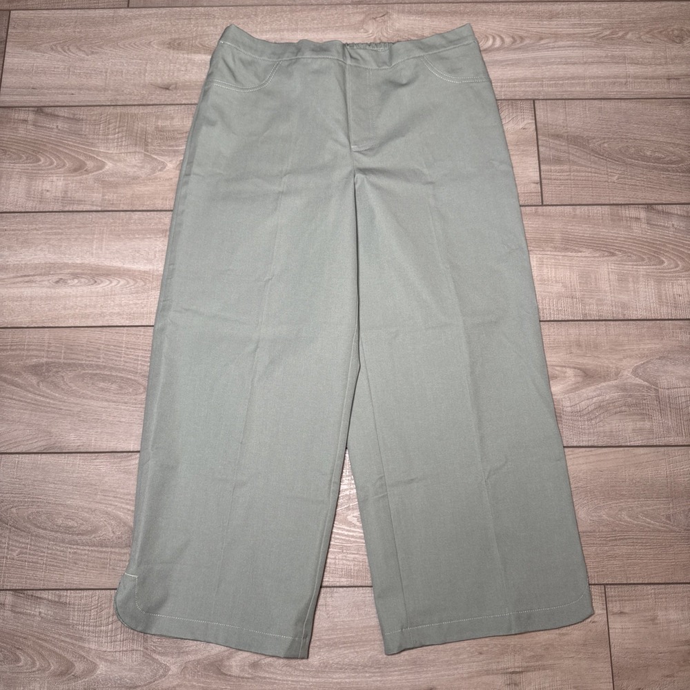 Isaac Mizrahi Live! Womens 14 24/7 Stretch Crop Pants Sage Green Elastic Pull On